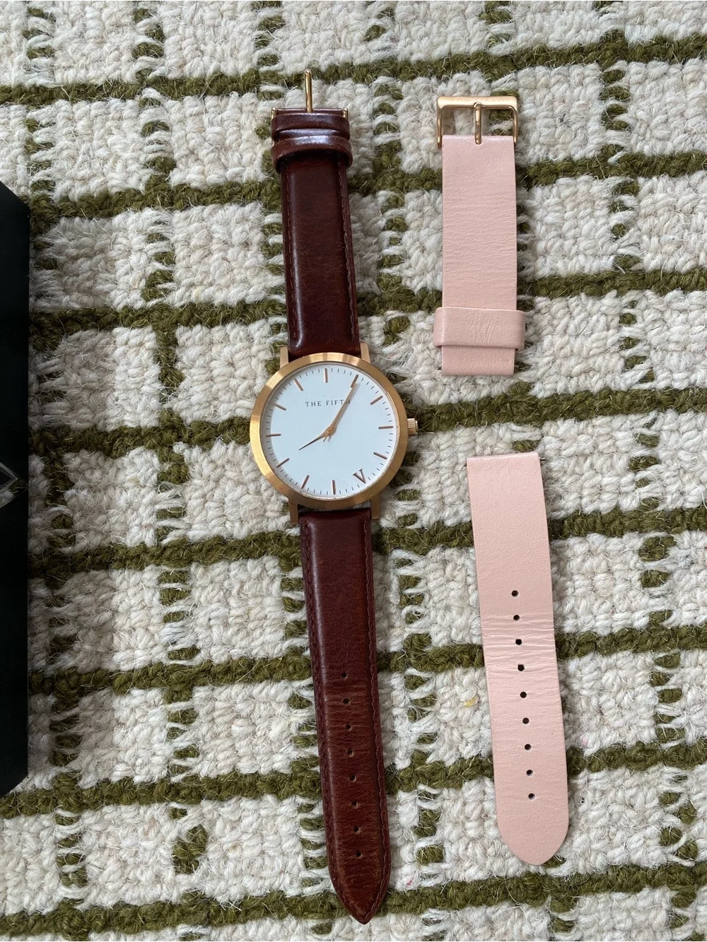 Fifth StudioBrown Leather Watch with Rose Gold Face (Interchangeable Pink Strap)